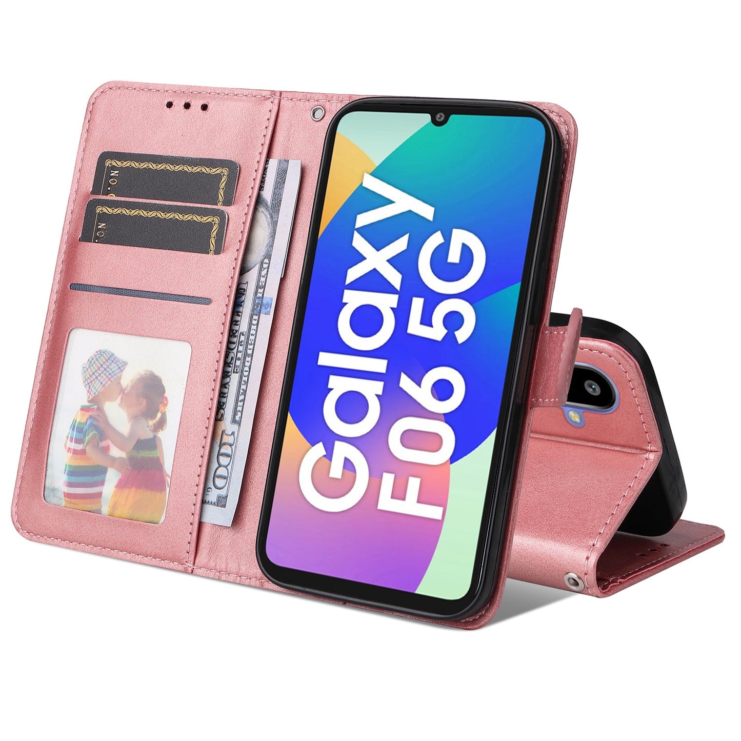 For Samsung Galaxy F06 5G Case Wallet PU Leather Folio Flip Phone Cover - Pink