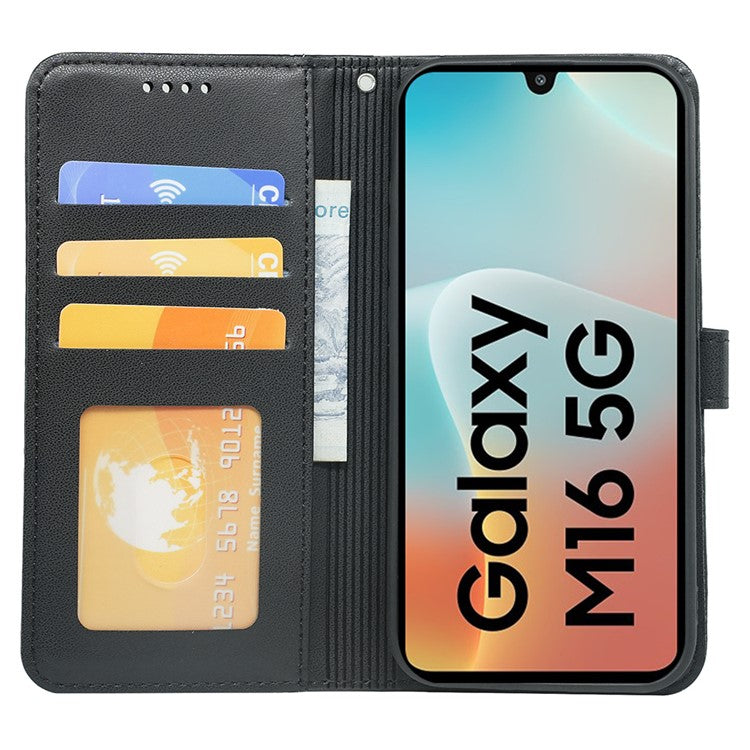 For Samsung Galaxy M16 5G / F16 5G Wallet Case Magnetic Snap Leather Phone Cover with Strap - Black