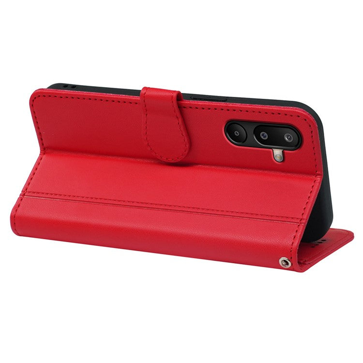 For Samsung Galaxy M16 5G / F16 5G Wallet Case Magnetic Snap Leather Phone Cover with Strap - Red