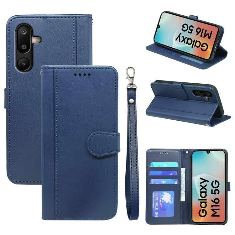For Samsung Galaxy M16 5G / F16 5G Wallet Case Magnetic Snap Leather Phone Cover with Strap - Blue