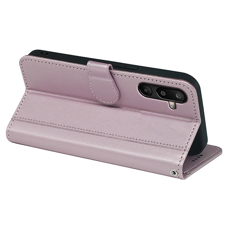 For Samsung Galaxy M16 5G / F16 5G Wallet Case Magnetic Snap Leather Phone Cover with Strap - Rose Gold