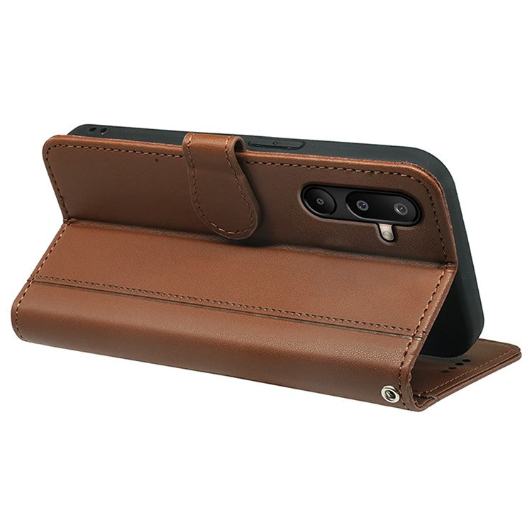 For Samsung Galaxy M16 5G / F16 5G Wallet Case Magnetic Snap Leather Phone Cover with Strap - Brown