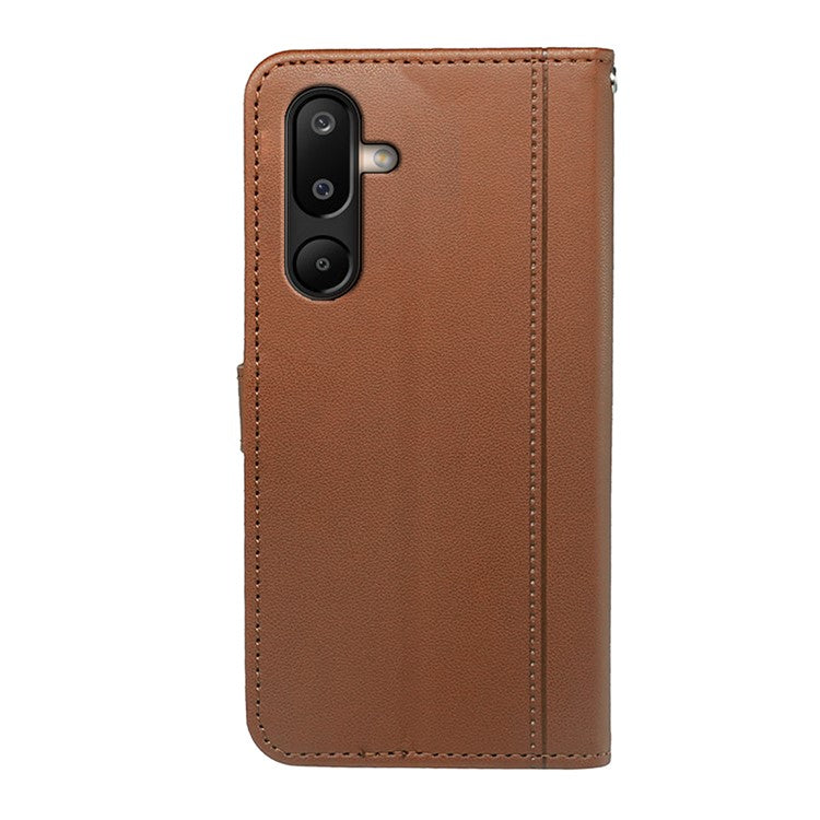 For Samsung Galaxy M16 5G / F16 5G Wallet Case Magnetic Snap Leather Phone Cover with Strap - Brown