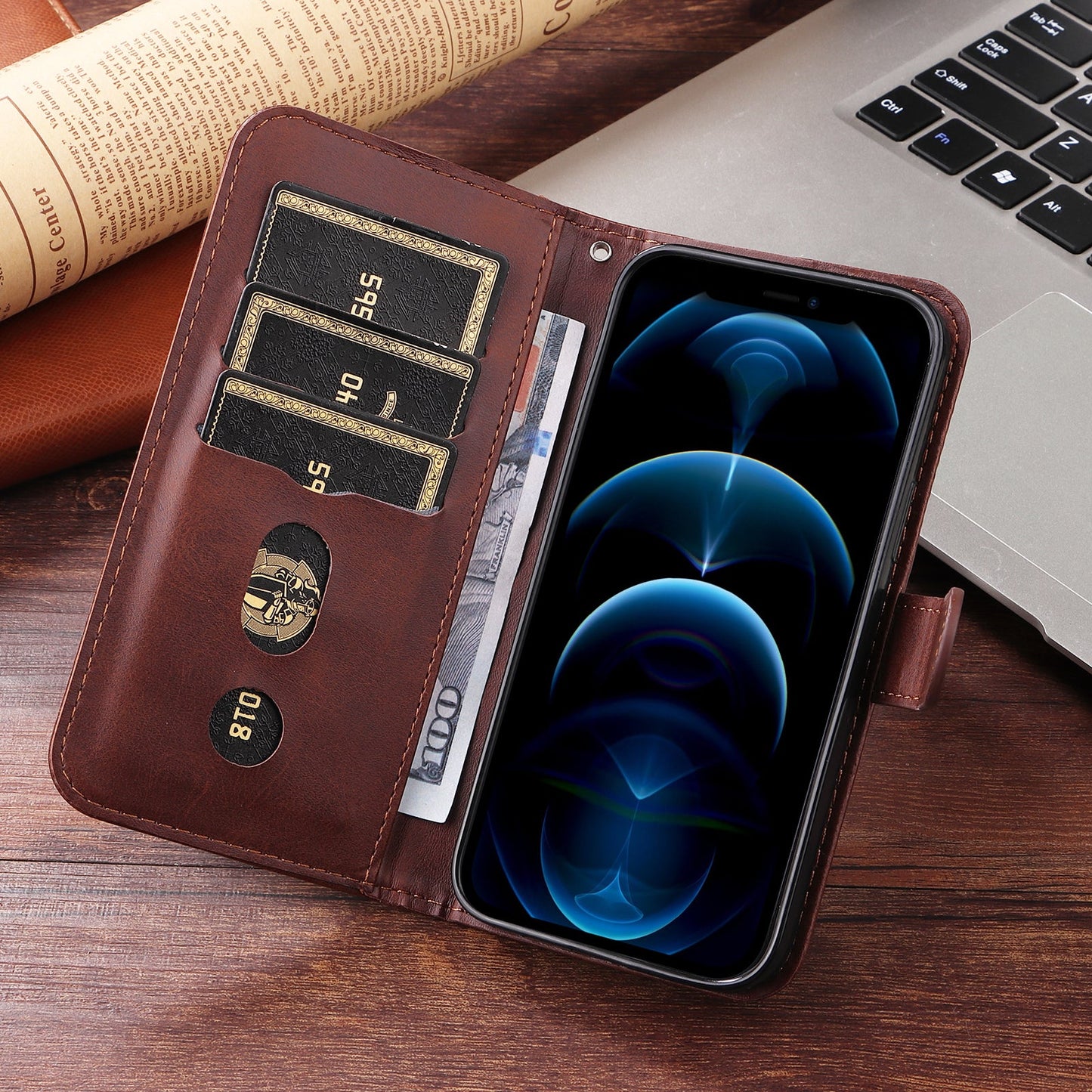For Samsung Galaxy F06 5G PU Leather Cases with Zipper Pocket Wallet Phone Cover Stand - Brown
