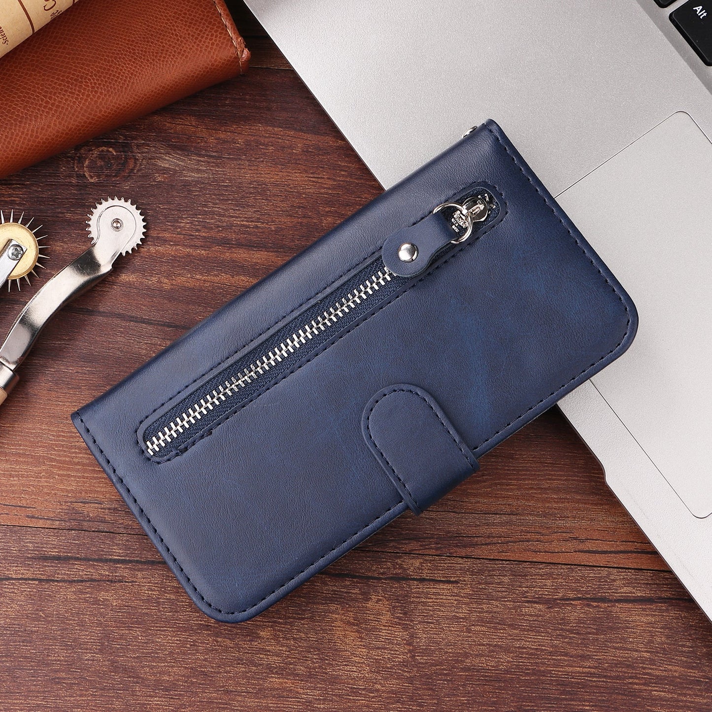 For Samsung Galaxy F06 5G PU Leather Cases with Zipper Pocket Wallet Phone Cover Stand - Blue
