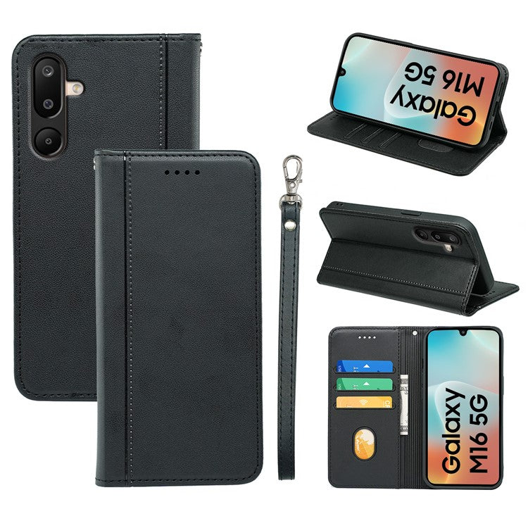 HX01 For Samsung Galaxy M16 5G / F16 5G Wallet Case Magnetic Closing PU Leather Phone Cover - Black