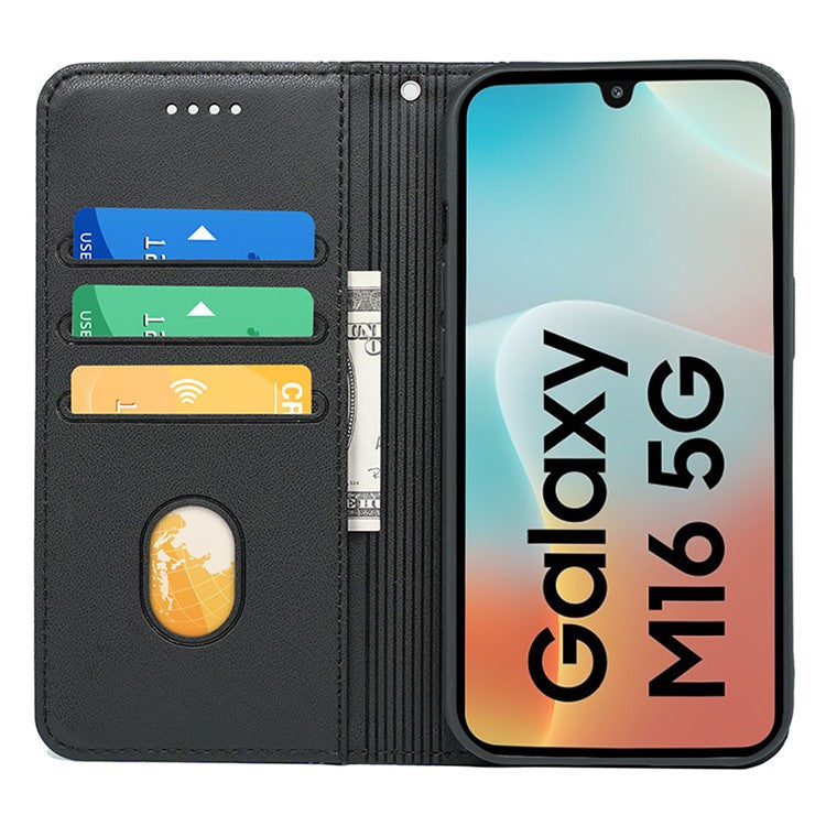 HX01 For Samsung Galaxy M16 5G / F16 5G Wallet Case Magnetic Closing PU Leather Phone Cover - Black