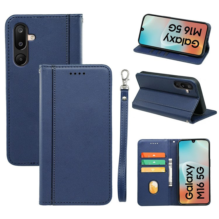 HX01 For Samsung Galaxy M16 5G / F16 5G Wallet Case Magnetic Closing PU Leather Phone Cover - Blue