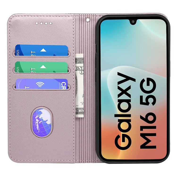 HX01 For Samsung Galaxy M16 5G / F16 5G Wallet Case Magnetic Closing PU Leather Phone Cover - Rose Gold