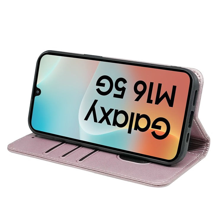 HX01 For Samsung Galaxy M16 5G / F16 5G Wallet Case Magnetic Closing PU Leather Phone Cover - Rose Gold