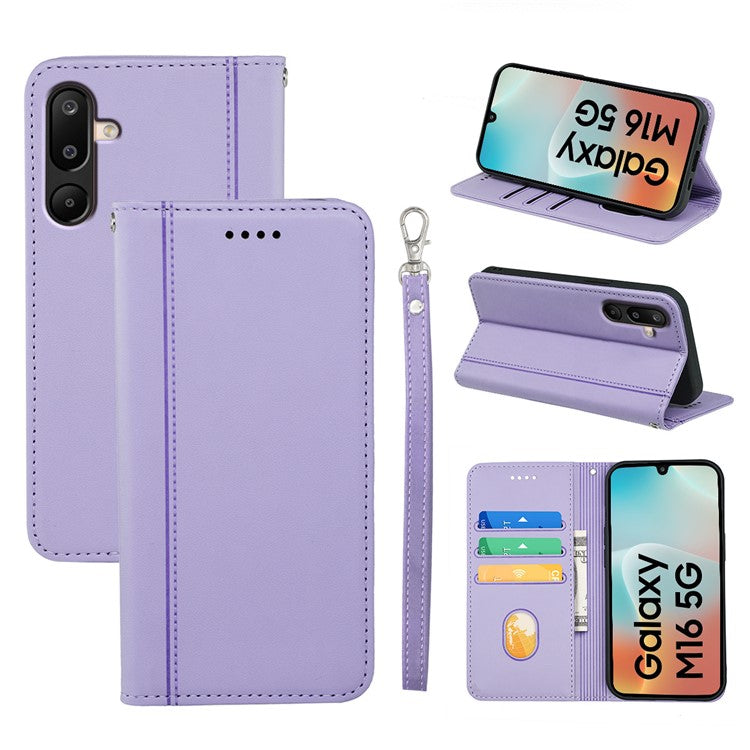 HX01 For Samsung Galaxy M16 5G / F16 5G Wallet Case Magnetic Closing PU Leather Phone Cover - Purple