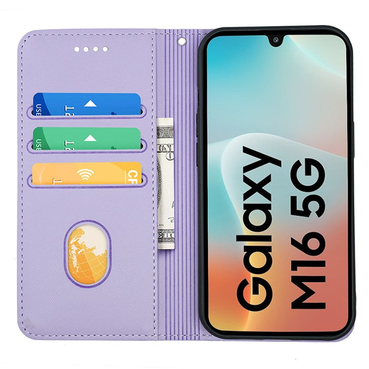 HX01 For Samsung Galaxy M16 5G / F16 5G Wallet Case Magnetic Closing PU Leather Phone Cover - Purple