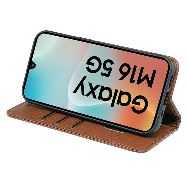 HX01 For Samsung Galaxy M16 5G / F16 5G Wallet Case Magnetic Closing PU Leather Phone Cover - Brown