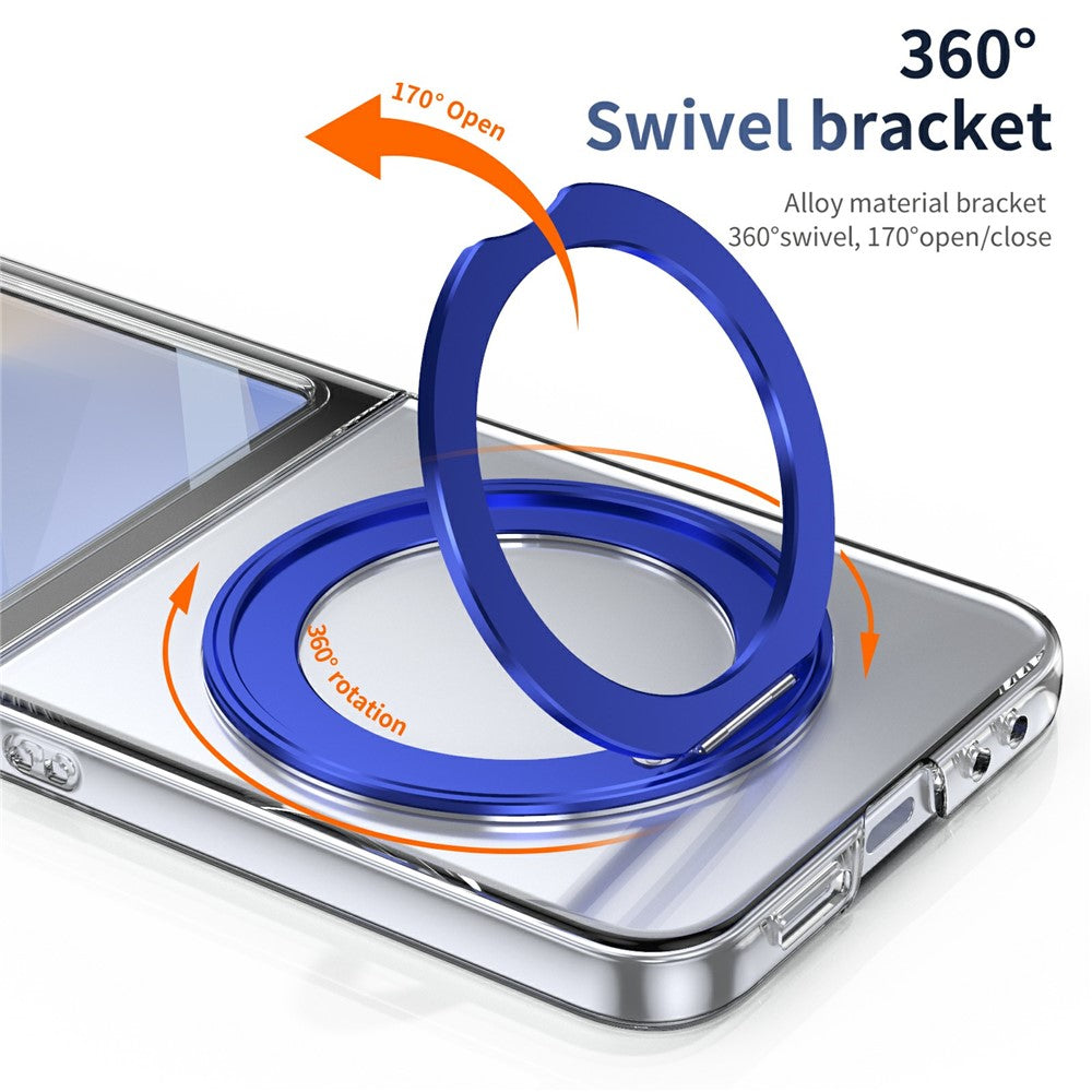 For Samsung Galaxy Z Flip7 FE 5G / Z Flip6 5G Case Magnetic Kickstand Clear PC Phone Cover with HD Screen Film - Blue