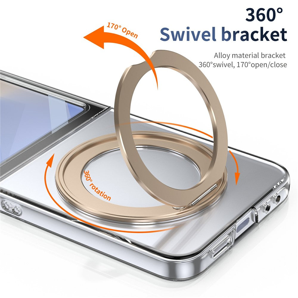 For Samsung Galaxy Z Flip7 FE 5G / Z Flip6 5G Case Magnetic Kickstand Clear PC Phone Cover with HD Screen Film - Desert Gold