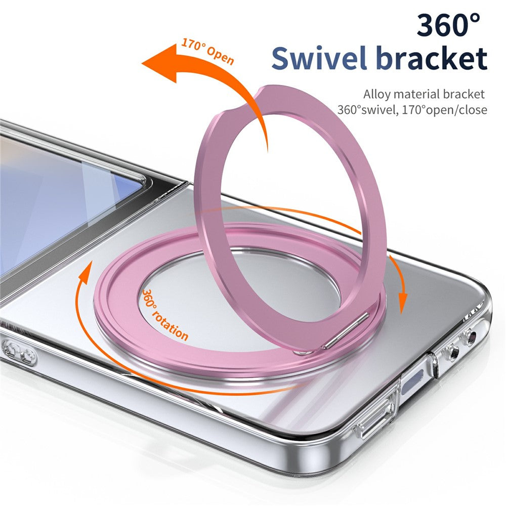 For Samsung Galaxy Z Flip7 FE 5G / Z Flip6 5G Case Magnetic Kickstand Clear PC Phone Cover with HD Screen Film - Pink