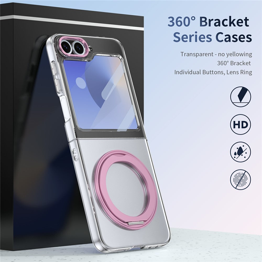 For Samsung Galaxy Z Flip7 FE 5G / Z Flip6 5G Case Magnetic Kickstand Clear PC Phone Cover with HD Screen Film - Pink