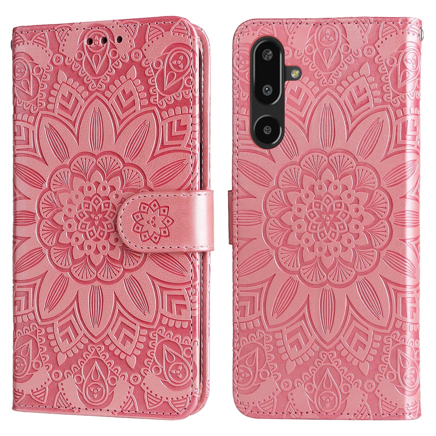 For Samsung Galaxy F16 5G / Galaxy M16 5G Case Sunflower Imprint Leather Wallet Phone Cover - Pink