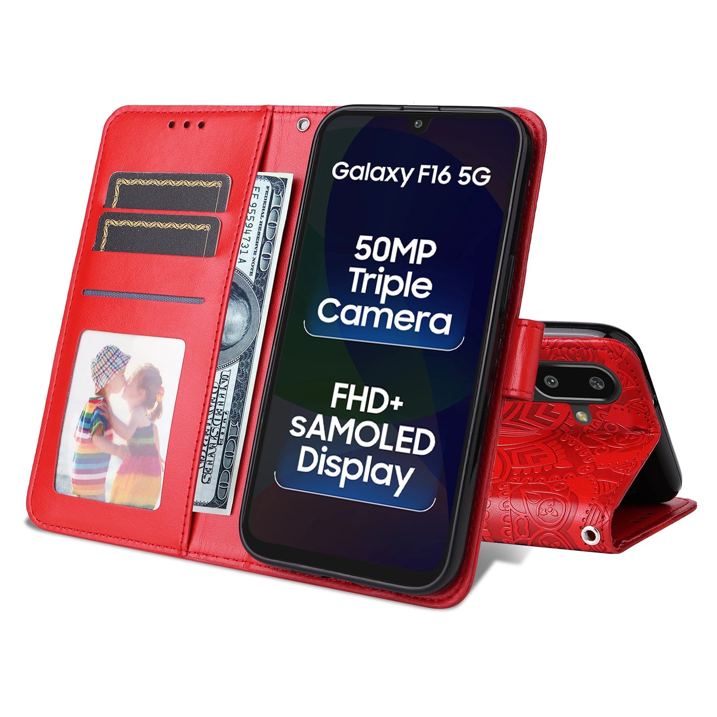 For Samsung Galaxy F16 5G / Galaxy M16 5G Case Sunflower Imprint Leather Wallet Phone Cover - Red