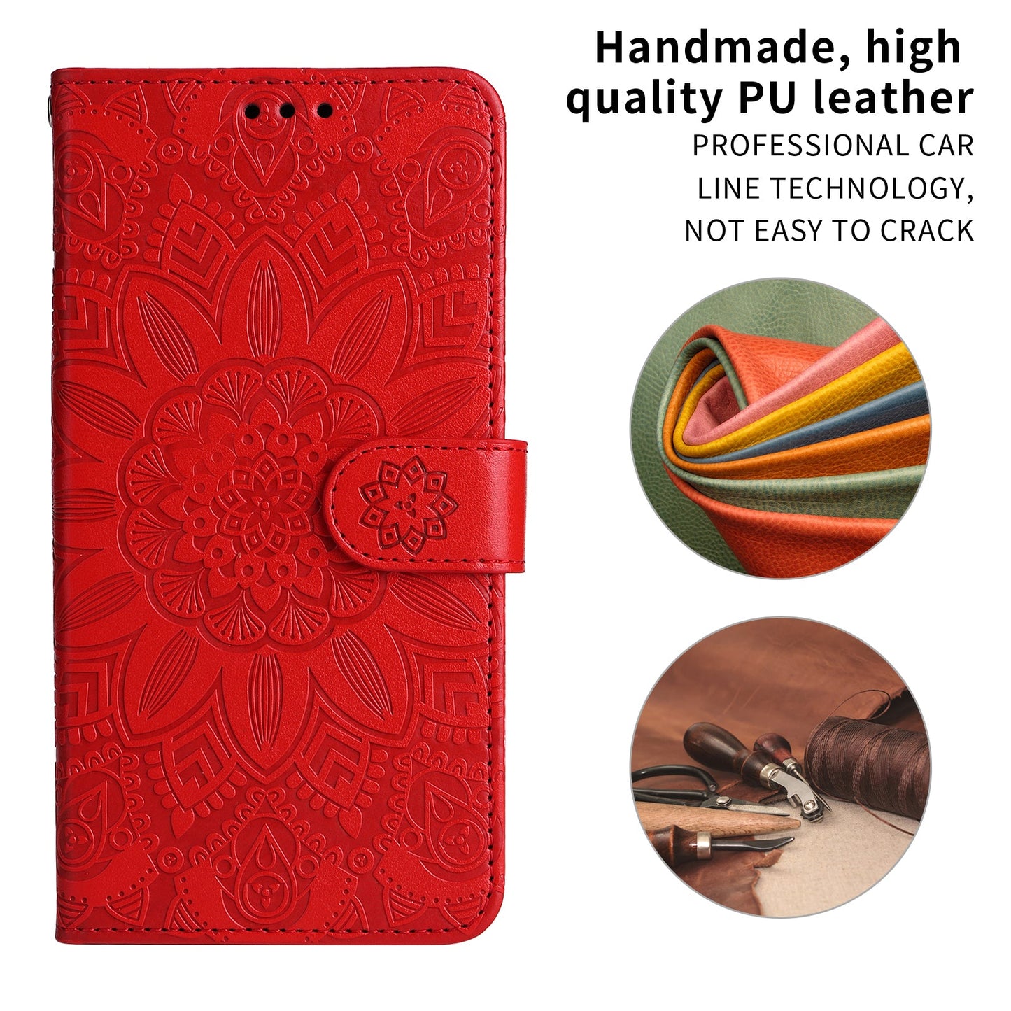 For Samsung Galaxy F16 5G / Galaxy M16 5G Case Sunflower Imprint Leather Wallet Phone Cover - Red