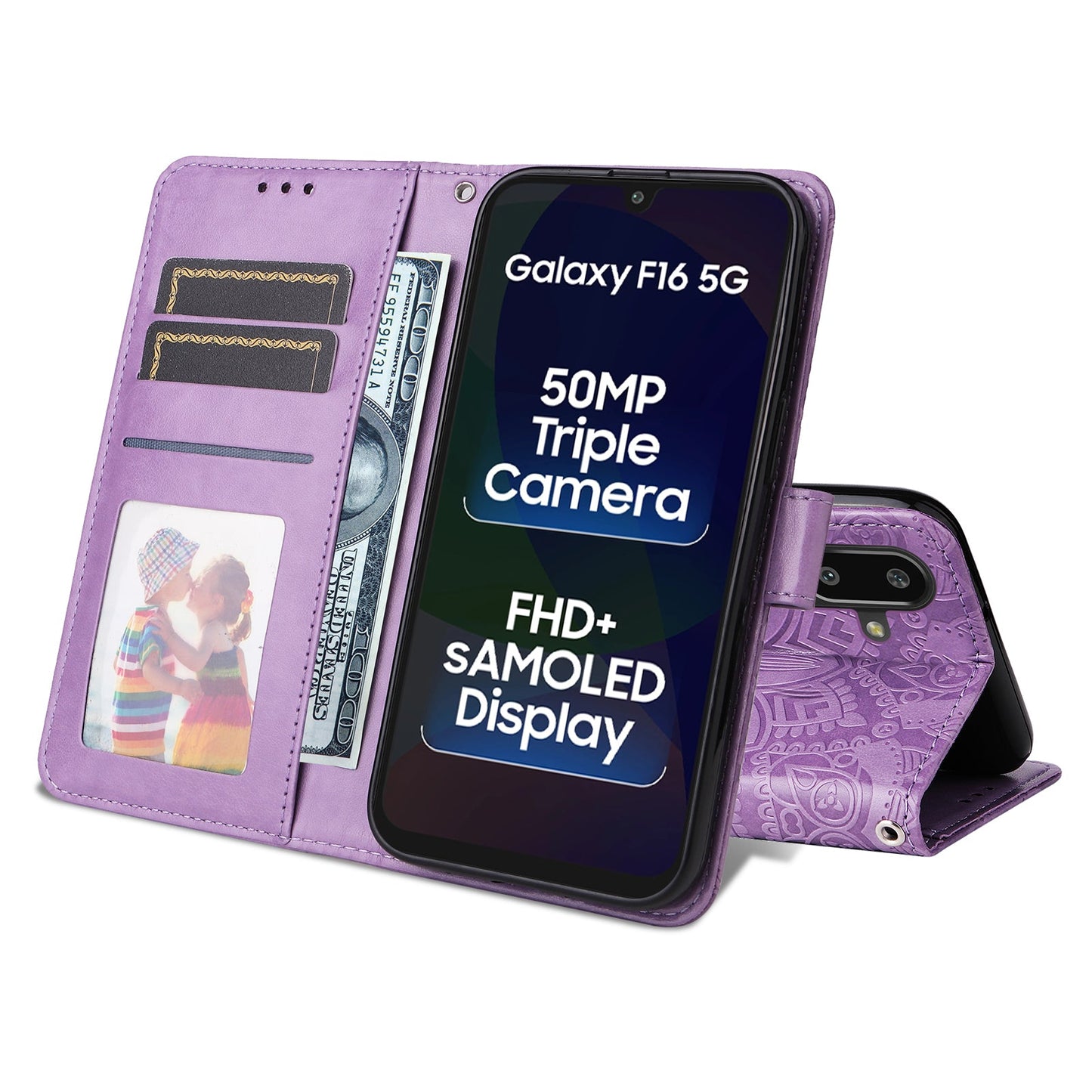 For Samsung Galaxy F16 5G / Galaxy M16 5G Case Sunflower Imprint Leather Wallet Phone Cover - Purple