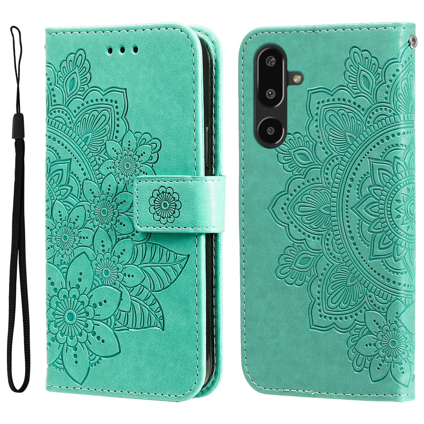 For Samsung Galaxy F16 5G / Galaxy M16 5G Case Floral Pattern PU Leather Wallet Stand Phone Cover - Green