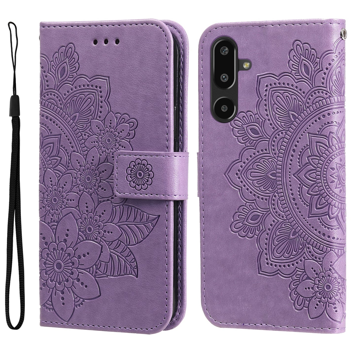 For Samsung Galaxy F16 5G / Galaxy M16 5G Case Floral Pattern PU Leather Wallet Stand Phone Cover - Purple