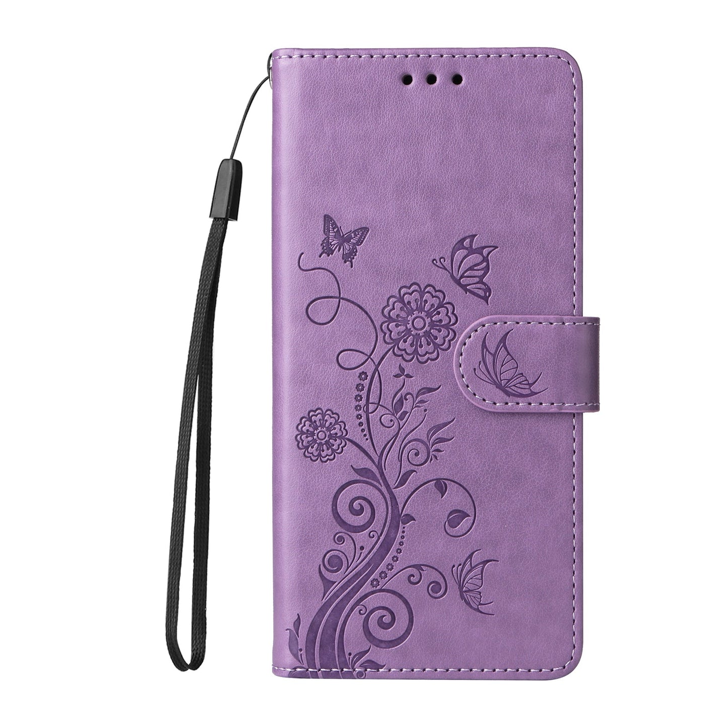 For Samsung Galaxy F16 5G / Galaxy M16 5G Leather Case Butterfly Floral Imprint Wallet Stand Cover - Purple