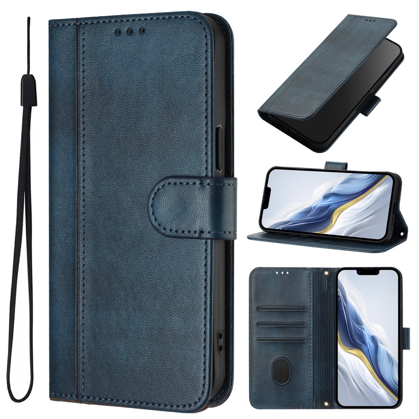 For Oppo Reno13 Pro 5G Cases Wallet Stand Retro Texture Leather Phone Cover with Lanyard - Blue