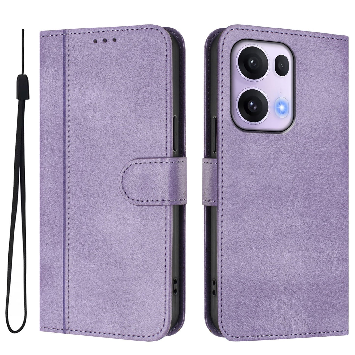 For Oppo Reno13 Pro 5G Cases Wallet Stand Retro Texture Leather Phone Cover with Lanyard - Light Purple