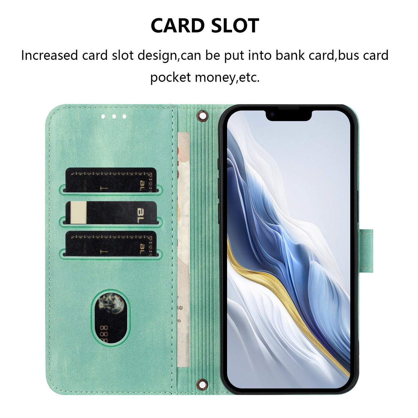 For Oppo Reno13 F 5G Cases Wallet Stand Retro Texture Leather Phone Cover with Lanyard - Mint Green