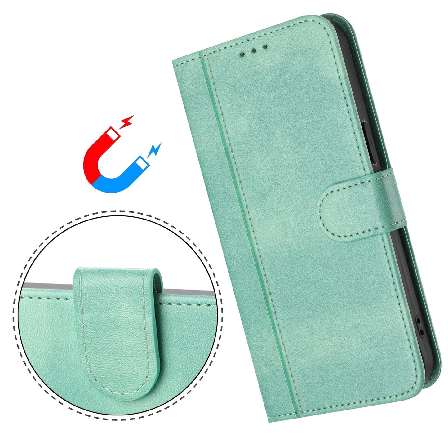 For Oppo Reno13 F 5G Cases Wallet Stand Retro Texture Leather Phone Cover with Lanyard - Mint Green