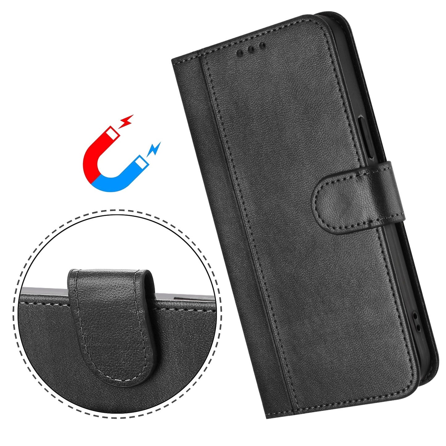 For Oppo Reno13 F 5G Cases Wallet Stand Retro Texture Leather Phone Cover with Lanyard - Black