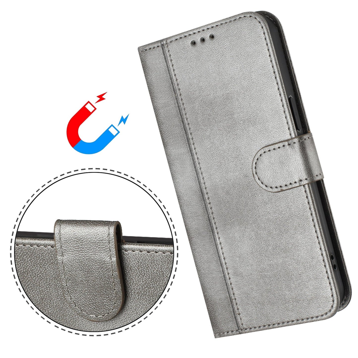 For Oppo Reno13 F 5G Cases Wallet Stand Retro Texture Leather Phone Cover with Lanyard - Grey