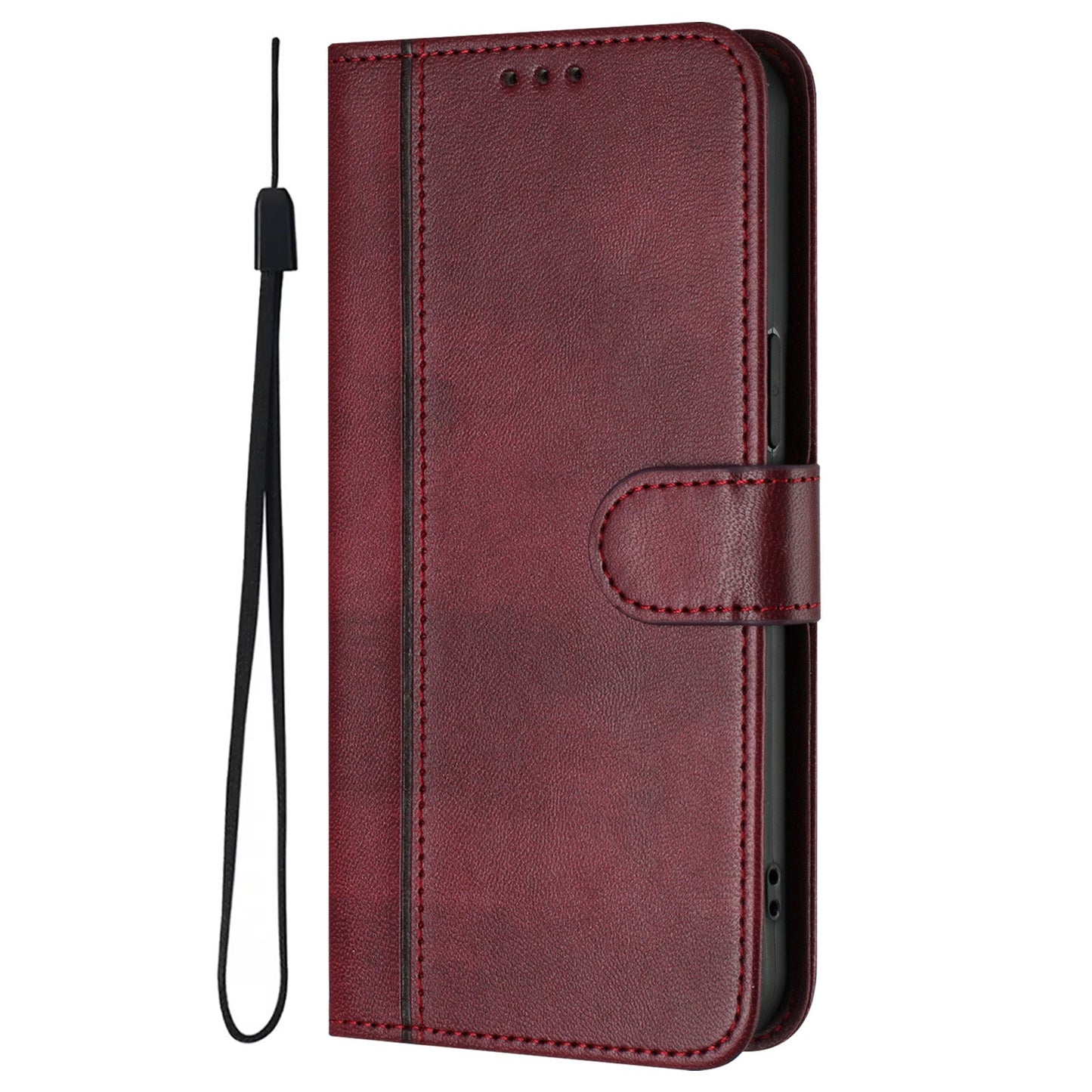 For Oppo Reno13 F 5G Cases Wallet Stand Retro Texture Leather Phone Cover with Lanyard - Wine Red