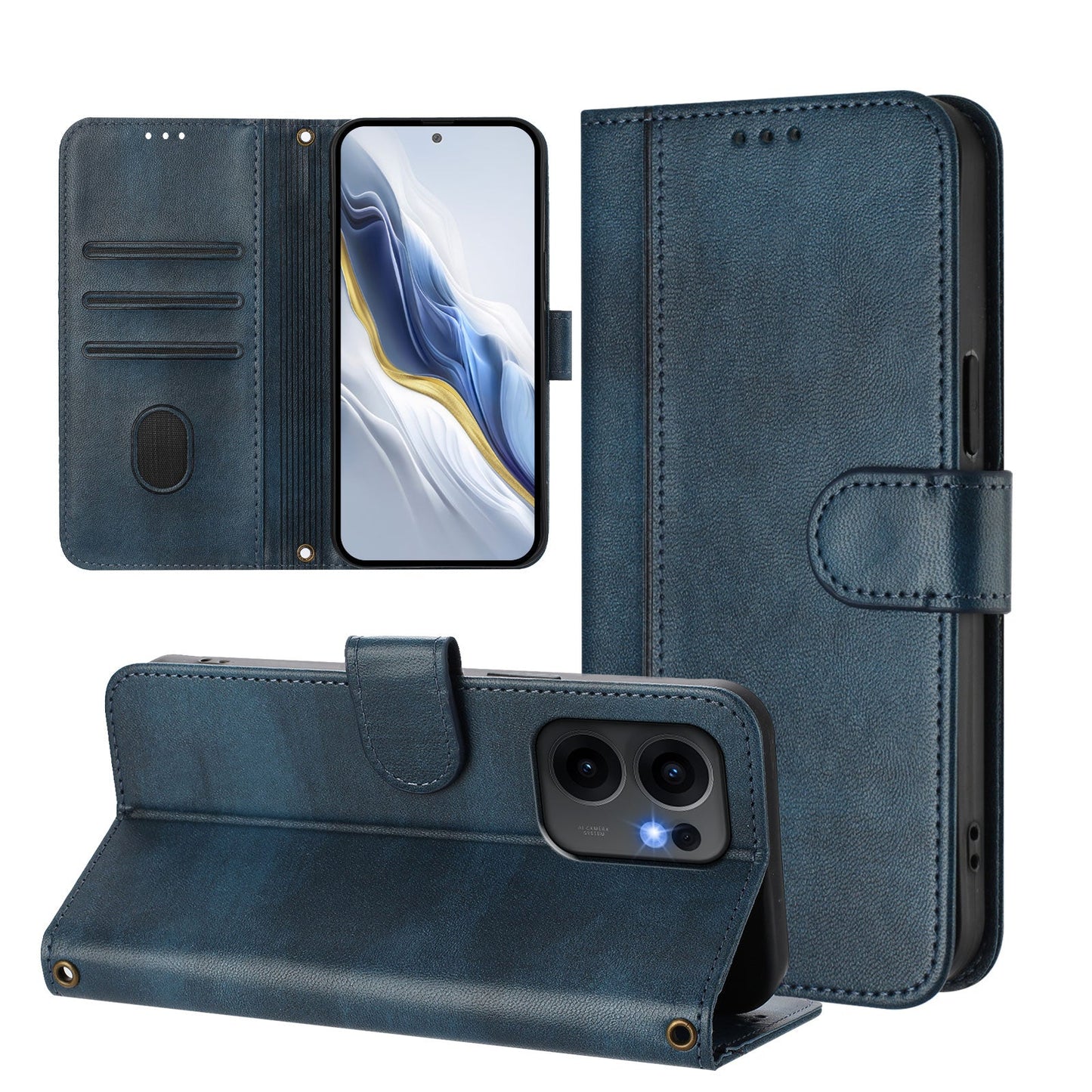 For Oppo Reno13 F 5G Cases Wallet Stand Retro Texture Leather Phone Cover with Lanyard - Blue