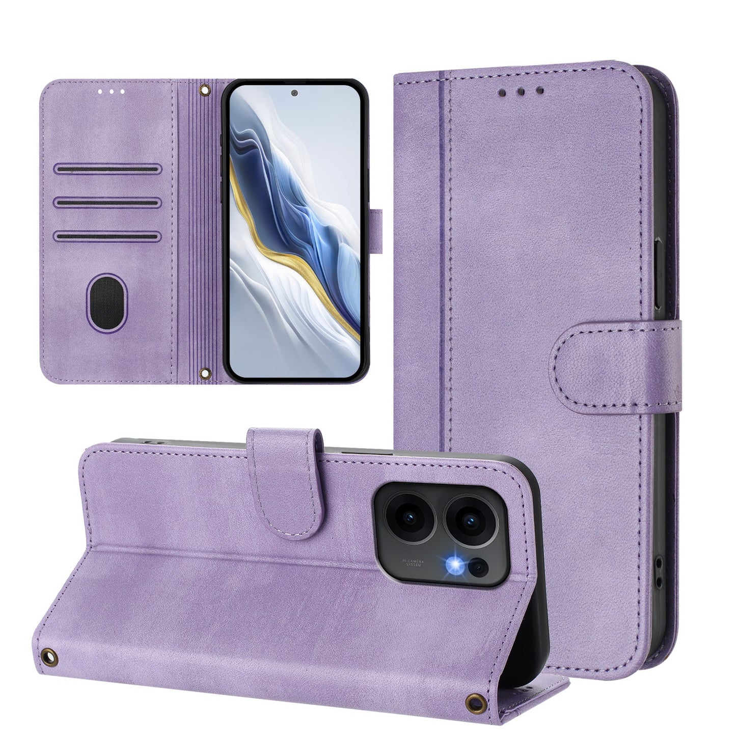For Oppo Reno13 F 5G Cases Wallet Stand Retro Texture Leather Phone Cover with Lanyard - Light Purple
