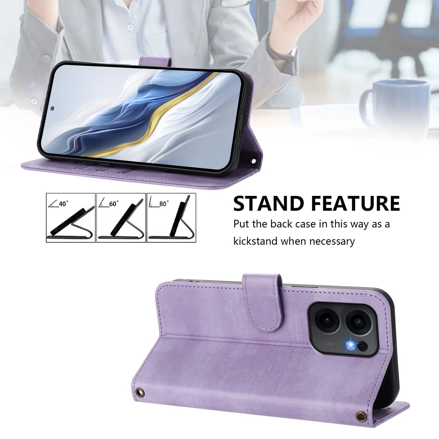 For Oppo Reno13 F 5G Cases Wallet Stand Retro Texture Leather Phone Cover with Lanyard - Light Purple