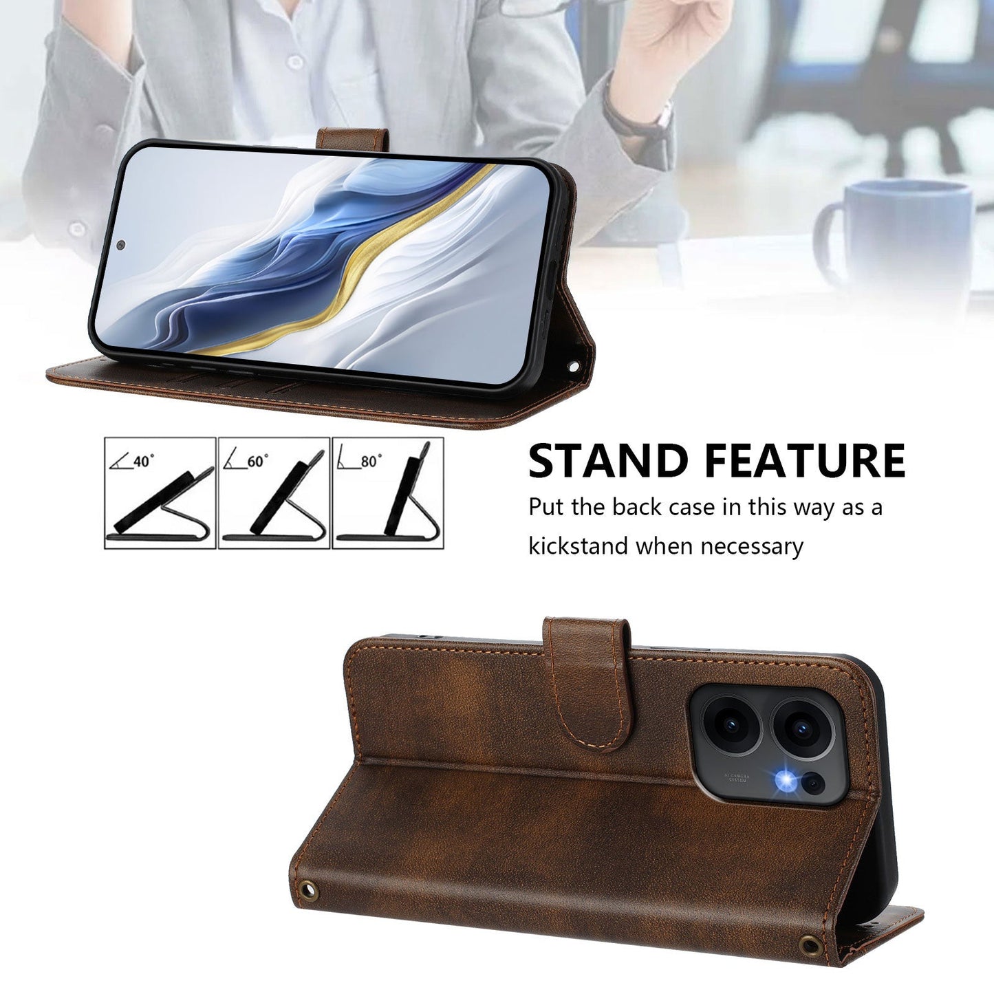 For Oppo Reno13 F 5G Cases Wallet Stand Retro Texture Leather Phone Cover with Lanyard - Brown