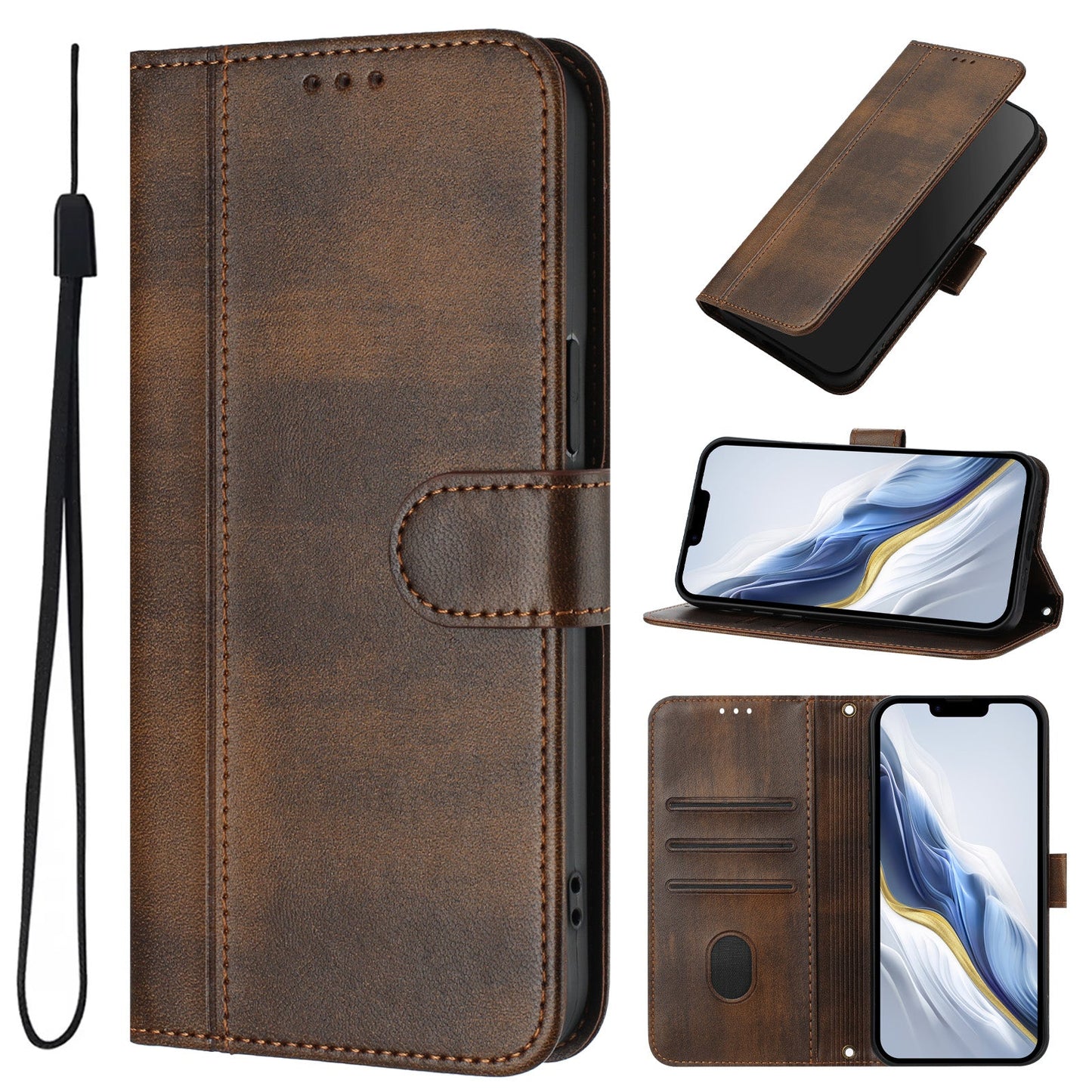 For Oppo Reno13 F 5G Cases Wallet Stand Retro Texture Leather Phone Cover with Lanyard - Brown