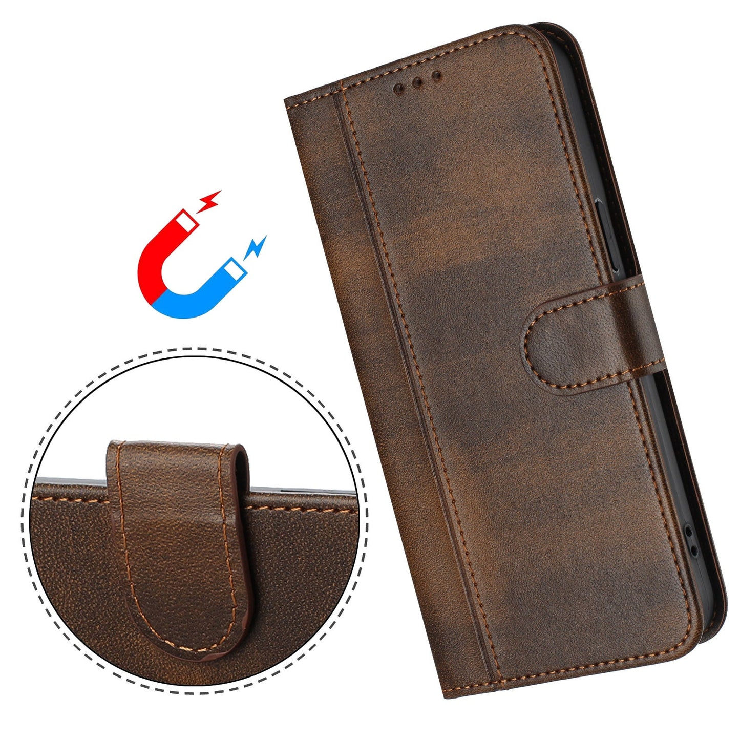 For Oppo Reno13 F 5G Cases Wallet Stand Retro Texture Leather Phone Cover with Lanyard - Brown