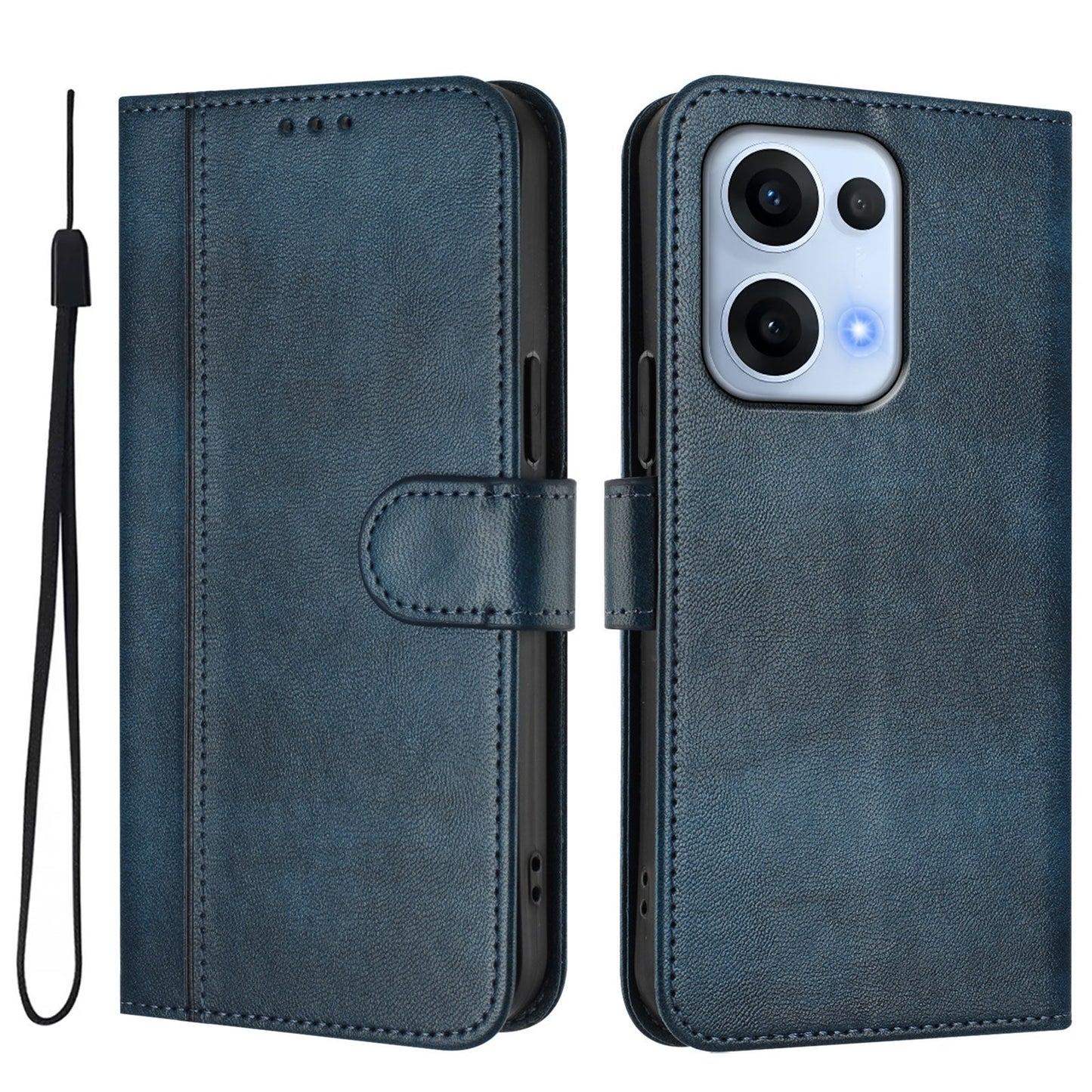 For Oppo Reno13 5G (Global) Cases Wallet Stand Retro Texture Leather Phone Cover with Lanyard - Blue
