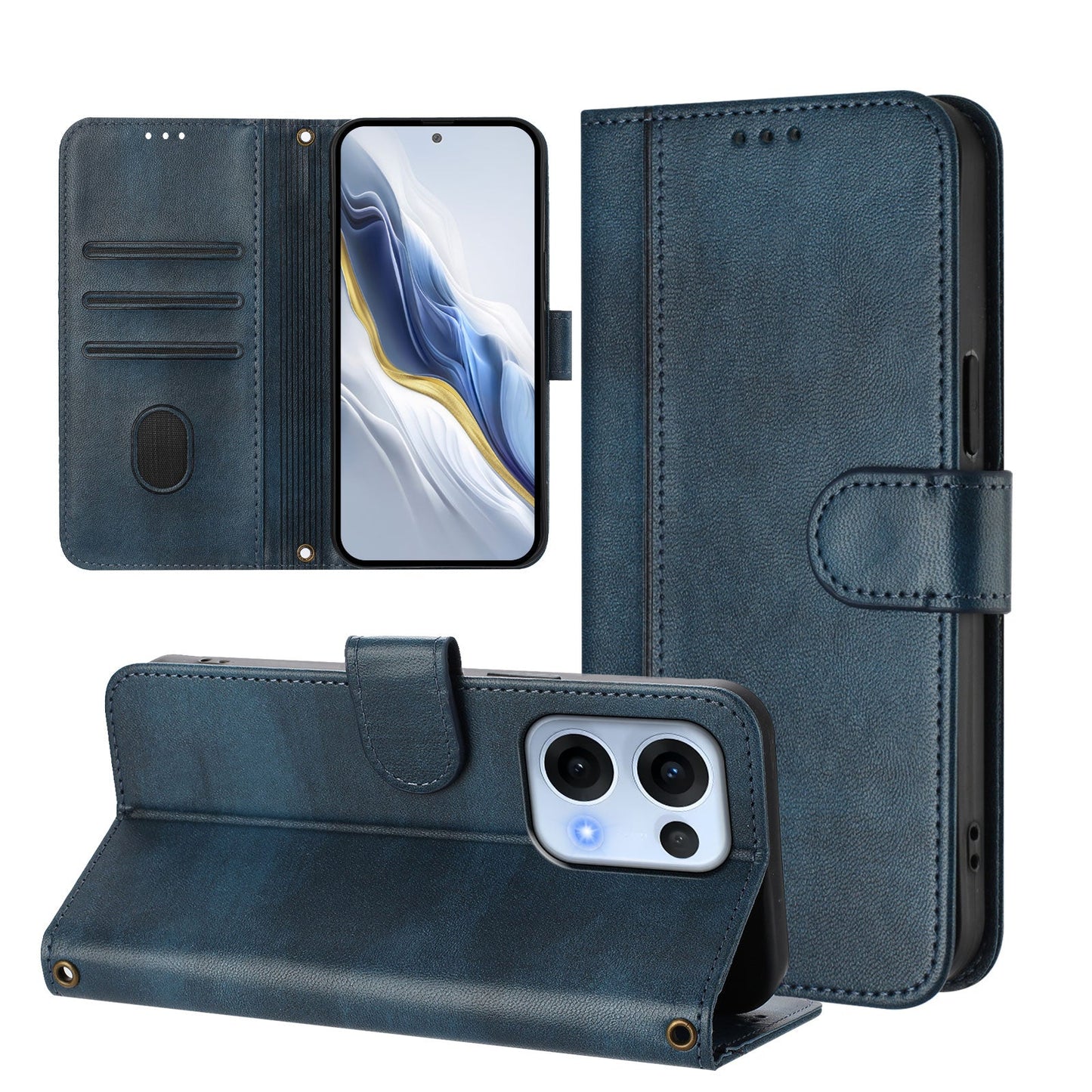 For Oppo Reno13 5G (Global) Cases Wallet Stand Retro Texture Leather Phone Cover with Lanyard - Blue