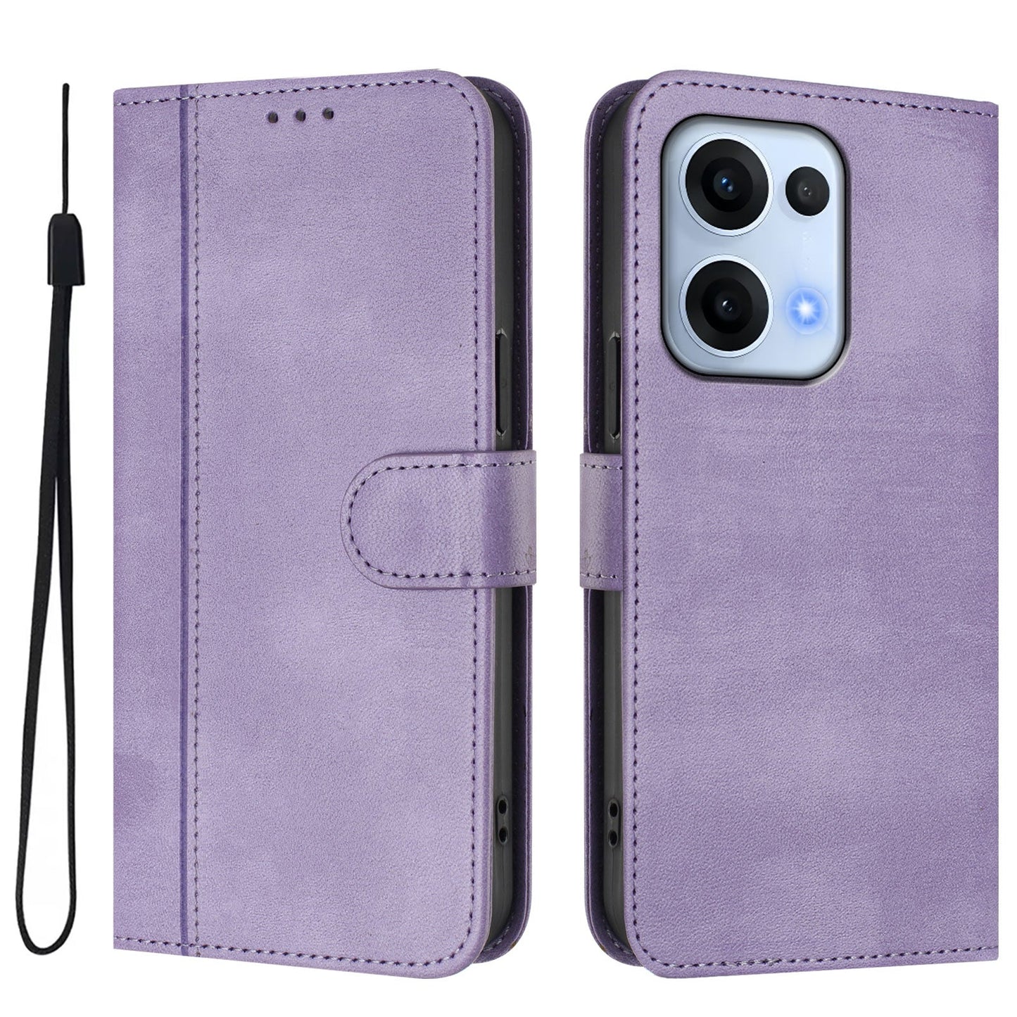 For Oppo Reno13 5G (Global) Cases Wallet Stand Retro Texture Leather Phone Cover with Lanyard - Light Purple