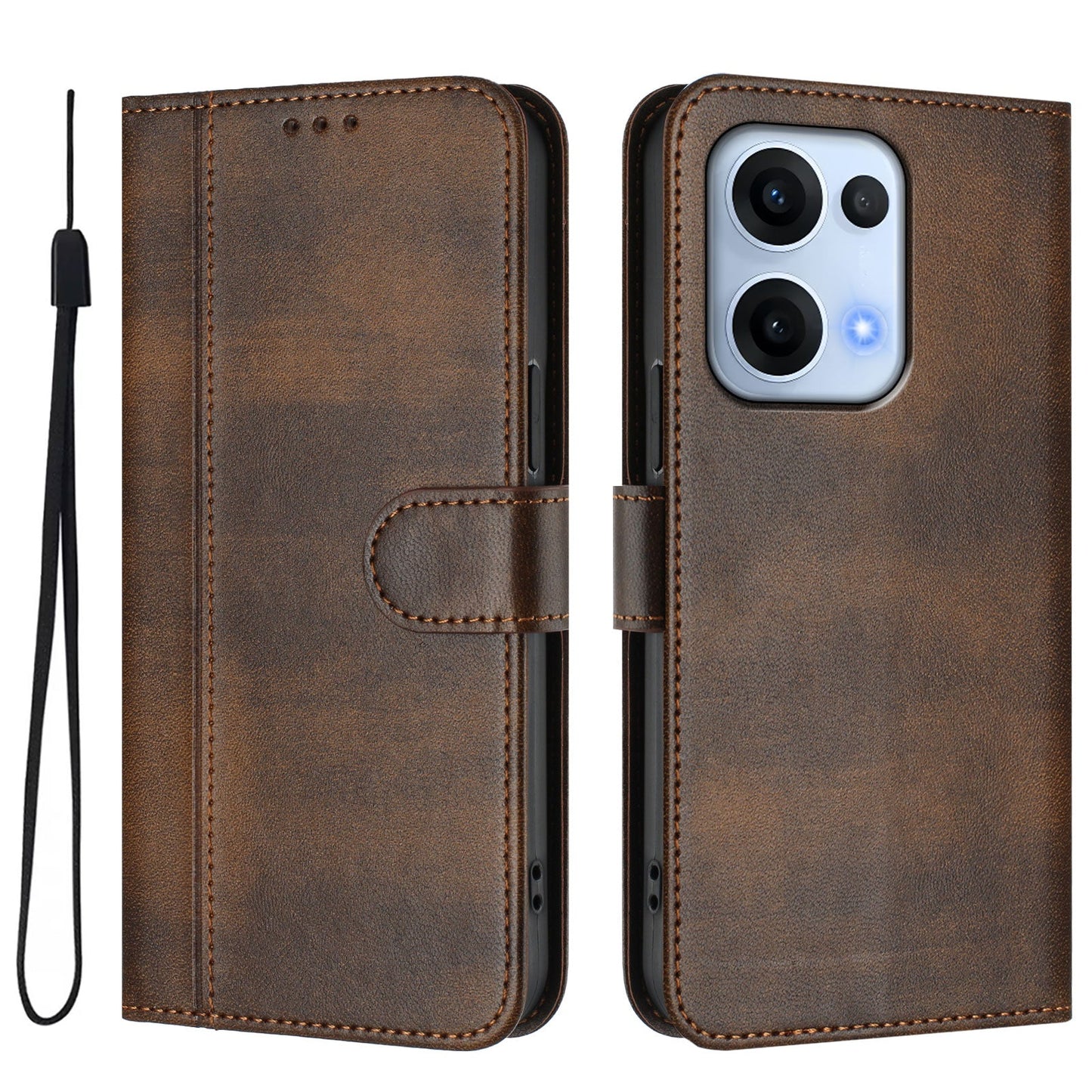 For Oppo Reno13 5G (Global) Cases Wallet Stand Retro Texture Leather Phone Cover with Lanyard - Brown