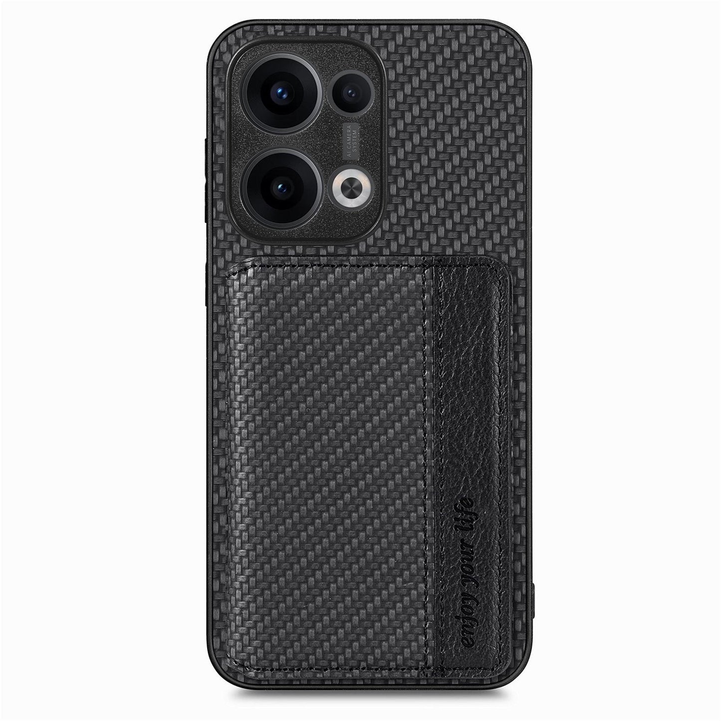 For Oppo Reno13 5G (Global) Case RFID Blocking Carbon Fiber Leather Phone Back Cover with Card Holder - Black