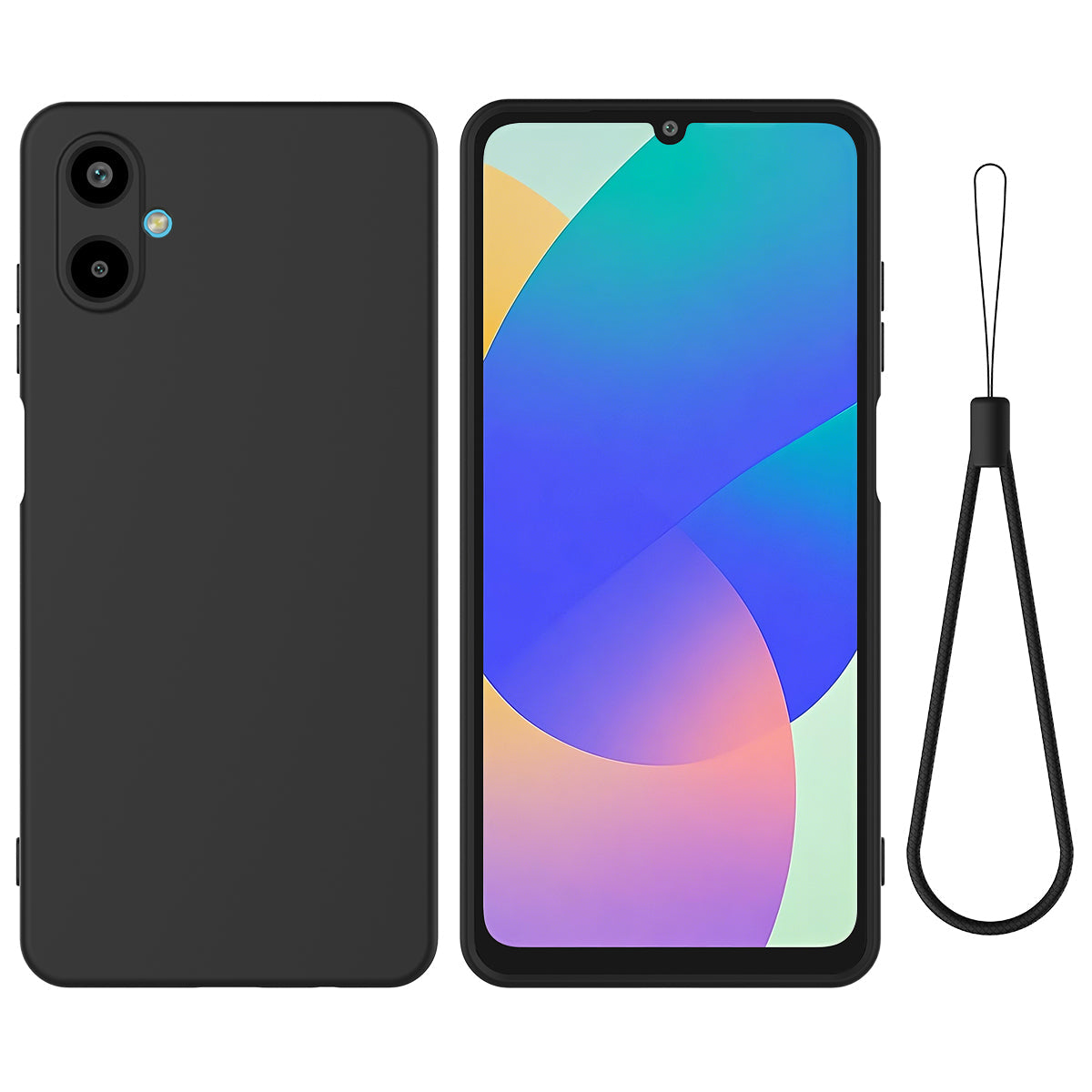 For Samsung Galaxy F06 5G / Galaxy M06 5G Liquid Silicone Case Phone Back Cover with Hand Strap - Black
