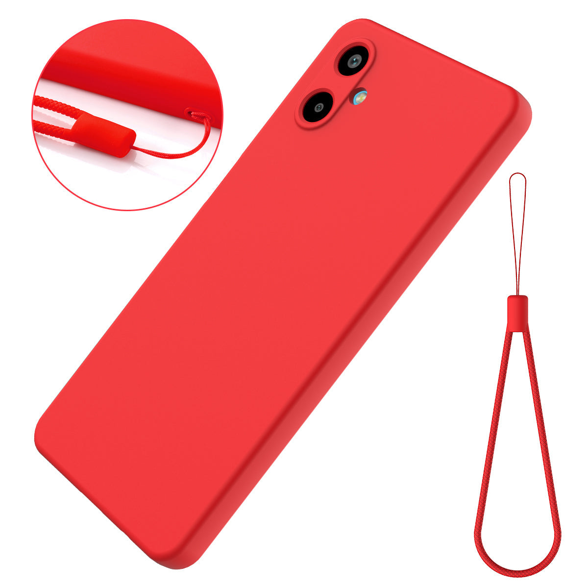 For Samsung Galaxy F06 5G / Galaxy M06 5G Liquid Silicone Case Phone Back Cover with Hand Strap - Red