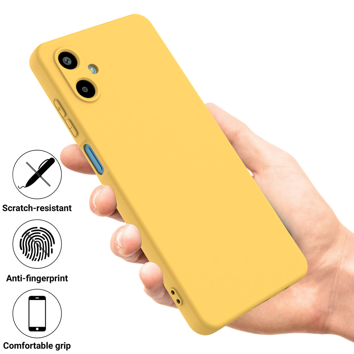 For Samsung Galaxy F06 5G / Galaxy M06 5G Liquid Silicone Case Phone Back Cover with Hand Strap - Yellow