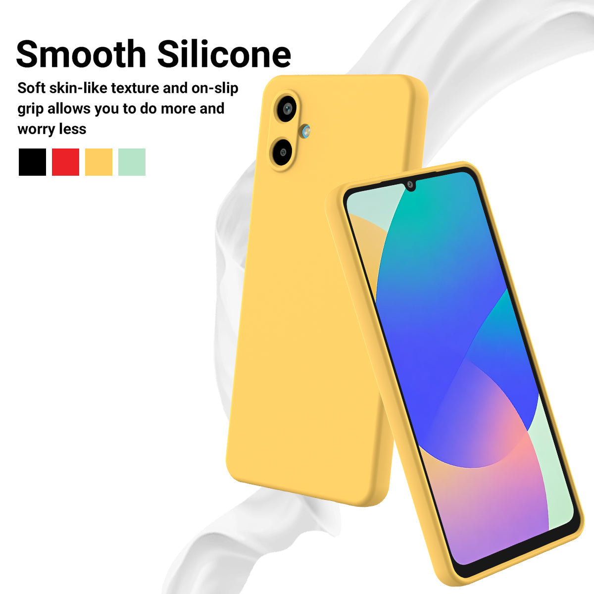 For Samsung Galaxy F06 5G / Galaxy M06 5G Liquid Silicone Case Phone Back Cover with Hand Strap - Yellow